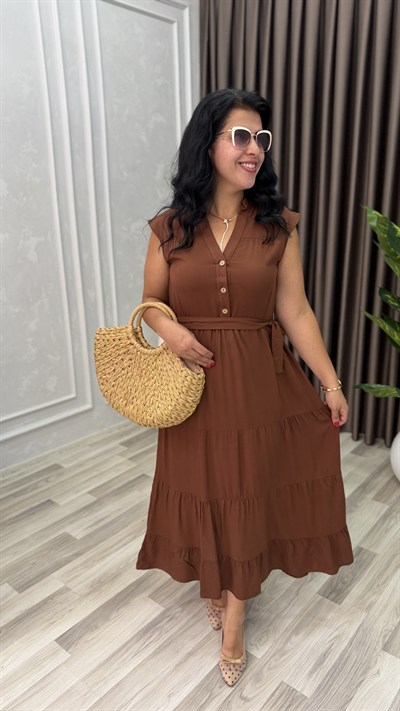 NATURAL TOUCH ELBİSE 3 DÜĞME KAHVERENGİ