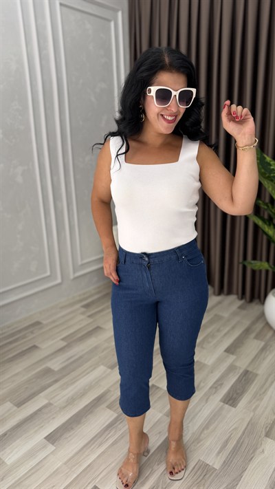 PURE COMFORT PREMIUM DENIM KAPRİ PANTOLON LACİVERT