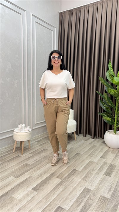 RELAX FIT KETEN PANTOLON BEJ