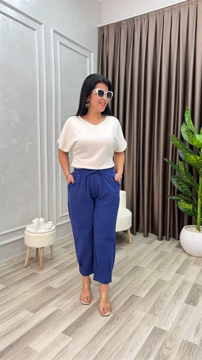 RELAX FIT KETEN PANTOLON SAKS MAVİ