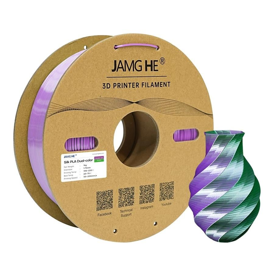 JAMG HE Çift Renkli Silk PLA Mor Yeşil Filament 1.75mm 1Kg