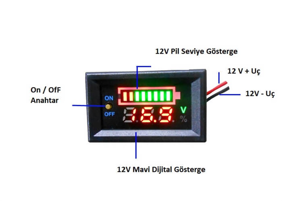 12v Akü Yüzde Ve Volt Göstergesi