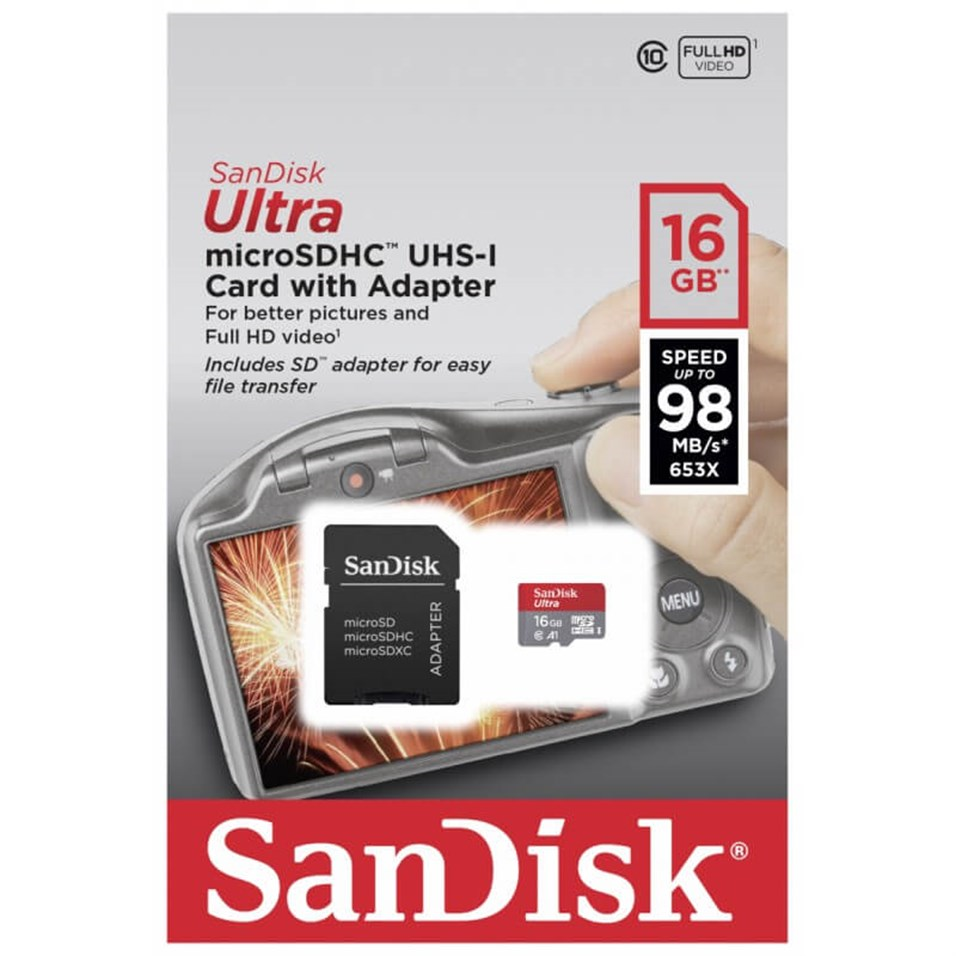 Sandisk Ultra 16Gb Class10 120MB/s micro SD Hafıza Kartı