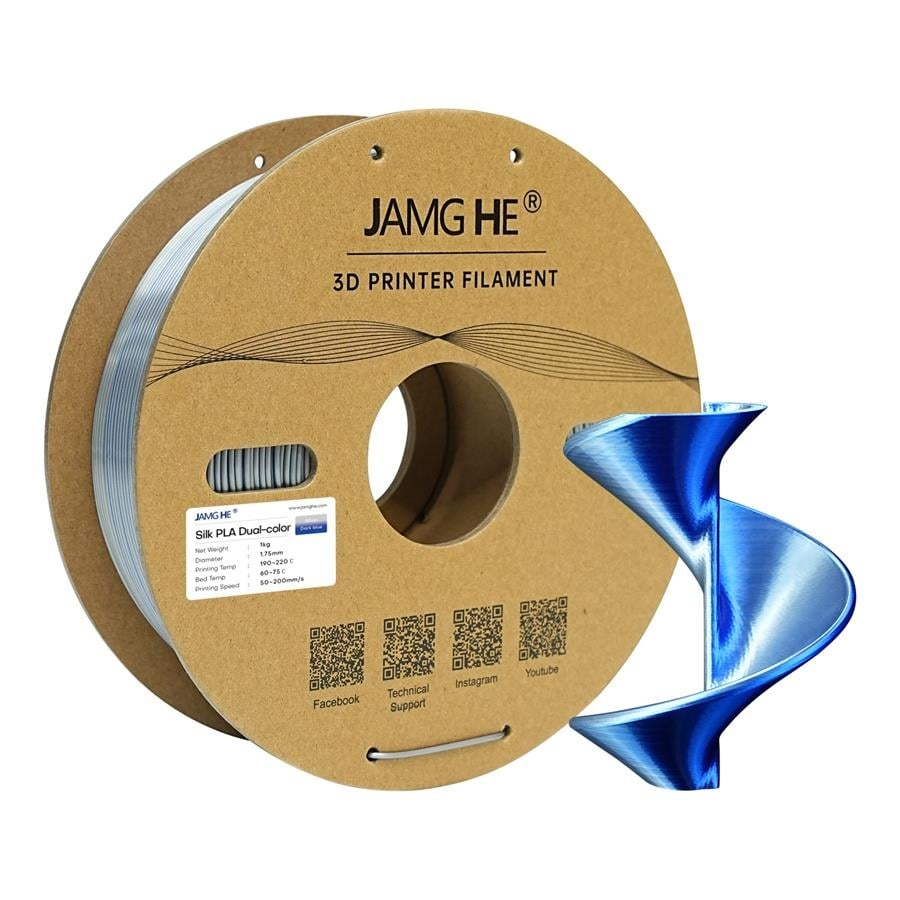 JAMG HE Çift Renkli Silk PLA Koyu Mavi Gümüş Filament 1.75mm 1Kg
