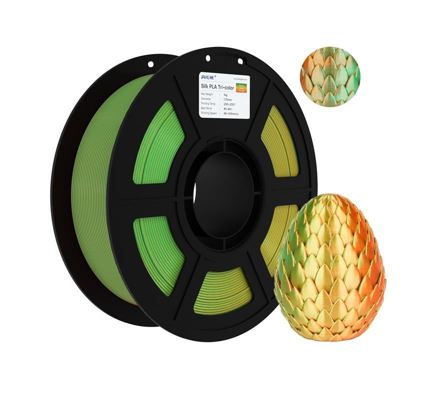 JAMG HE Üç Renk Silk PLA Yeşil Altın Turuncu Filament 1.75mm 1Kg