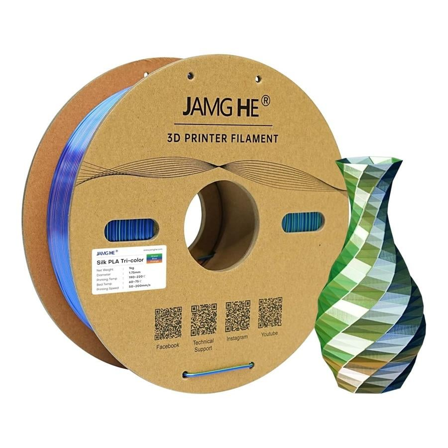 JAMG HE Üç Renk Silk PLA Turuncu Yeşil Mavi Filament 1.75mm 1Kg