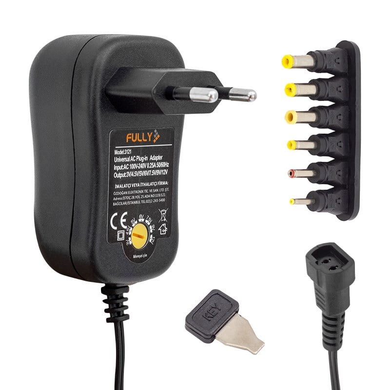 Fully 3 12V 1 Amper Ayarlı 6 Uçlu Swıtch Mode Plastik Kasa Adaptör