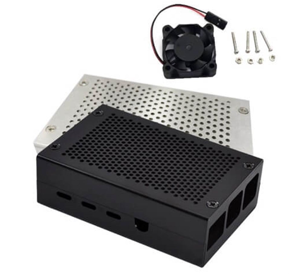 Raspberry Pi 4 Uyumlu Alüminyum Metal Kasa Fanlı Kutu 