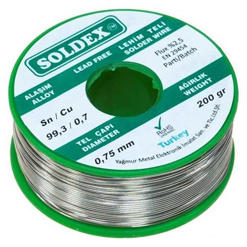 Soldex 0.75 mm 200 g Kurşunsuz Lehim Teli %99,3 Sn / %0,7 Cu
