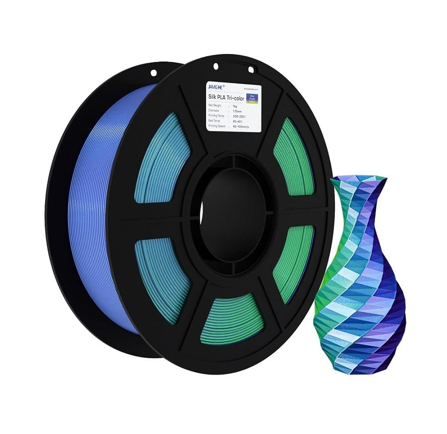 JAMG HE Üç Renk Silk PLA Mavi Mor Sarı Filament 1.75mm 1Kg
