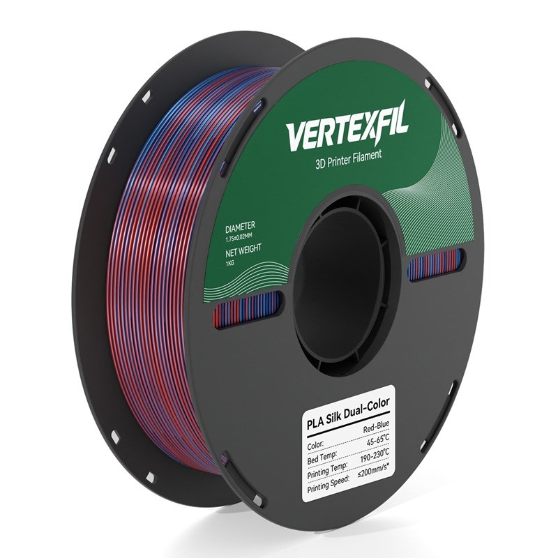 VERTEXFIL Çift Renkli Silk PLA Kırmızı Mavi Filament 1.75mm 1Kg