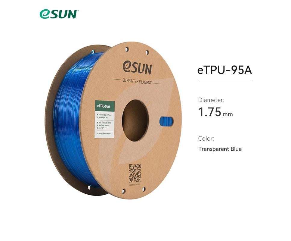 eSUN eTPU 95A Filament Şeffaf Mavi 1.75mm 1Kg