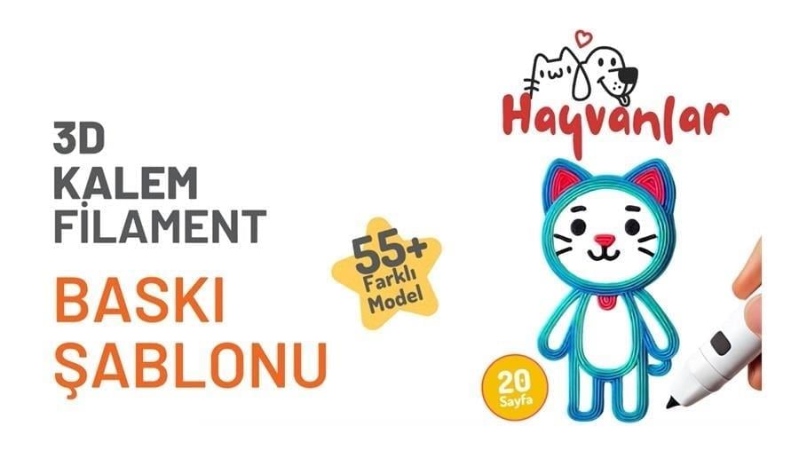 3D Kalem Filament 1.75m PLA Hayvanlar Şablon Seti