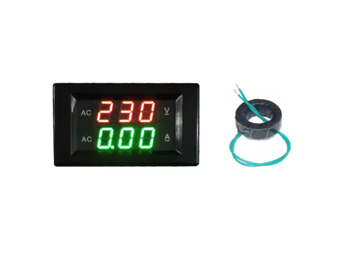 Dijital Voltmetre-Ampermetre AC 80-500V-100 Amper Kırmızı-Yeşil Panel Tipi