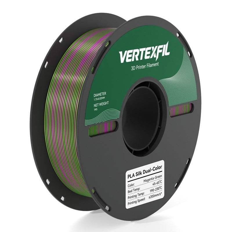 VERTEXFIL Çift Renkli Silk PLA Magenta Yeşil Filament 1.75mm 1Kg