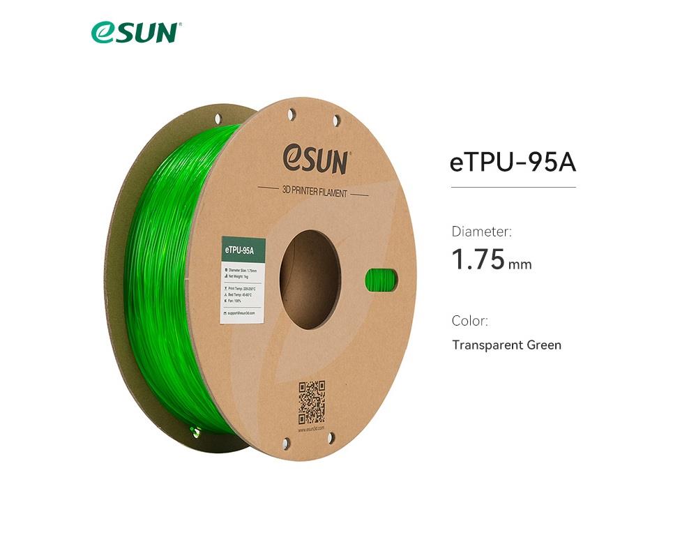 eSUN eTPU 95A Filament Şeffaf Yeşil 1.75mm 1Kg