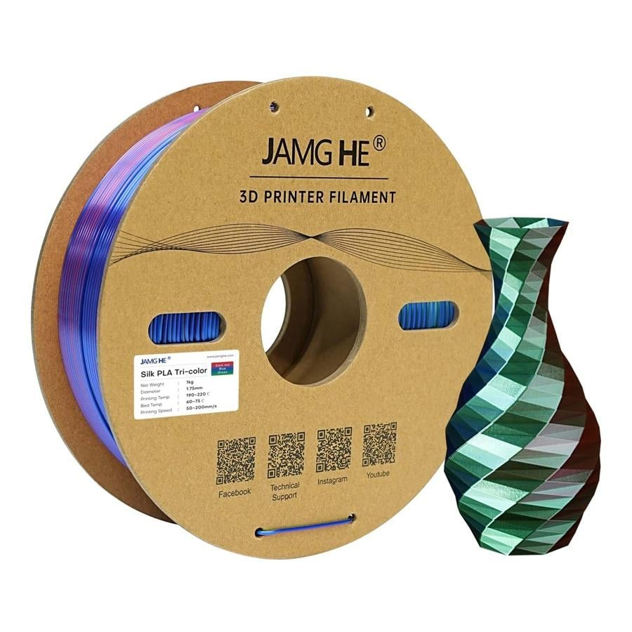 JAMG HE Üç Renk Silk PLA Kırmızı Yeşil Mavi Filament 1.75mm 1Kg
