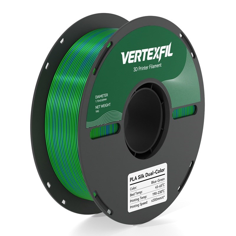 VERTEXFIL Çift Renkli Silk PLA Mavi Yeşil Filament 1.75mm 1Kg