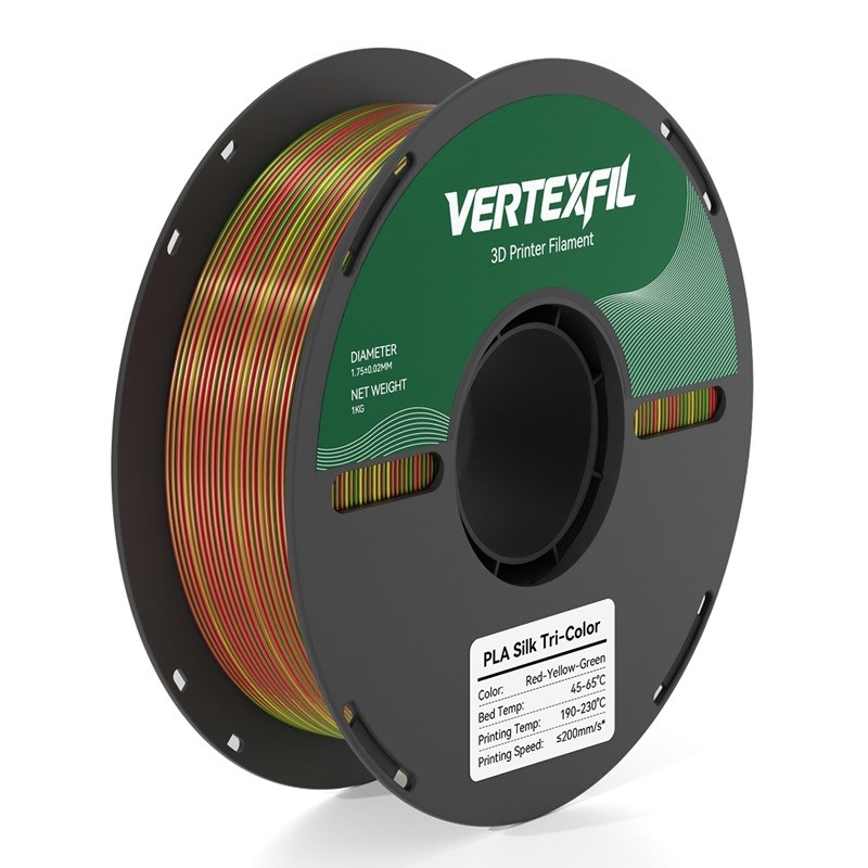 VERTEXFIL Üç Renk Silk PLA Kırmızı Sarı Yeşil Filament 1.75mm 1Kg