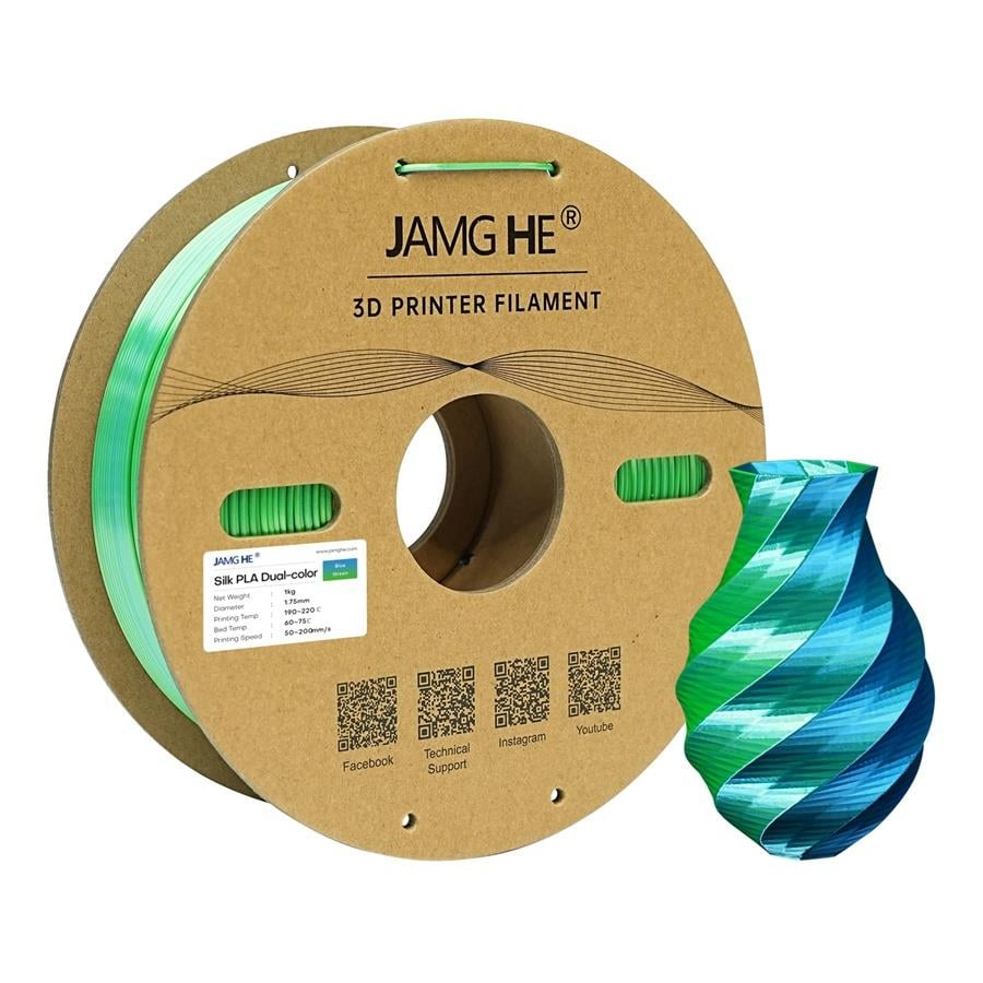 JAMG HE Çift Renkli Silk PLA Mavi Yeşil Filament 1.75mm 1Kg