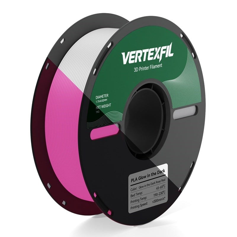 VERTEXFIL PLA Glow Karanlıkta Parlayan Filament Gül Kırmızısı 1.75mm 1Kg