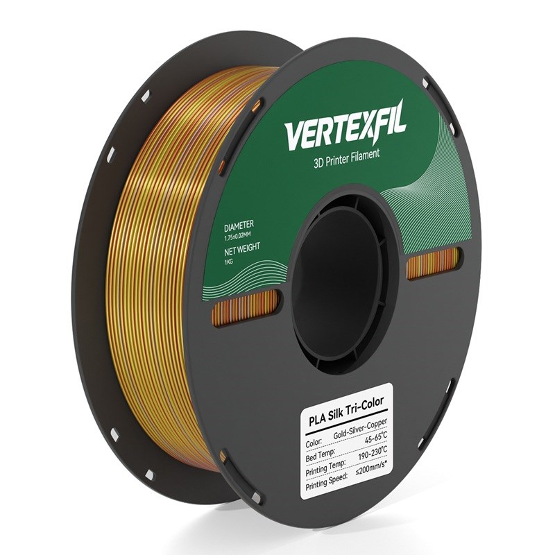 VERTEXFIL Üç Renk Silk PLA Altın Gümüş Bakır Filament 1.75mm 1Kg