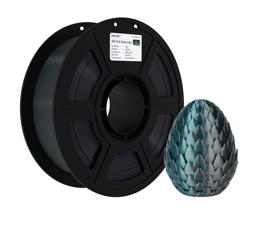 JAMG HE Çift Renkli Silk PLA Siyah Koyu Yeşil Filament 1.75mm 1Kg