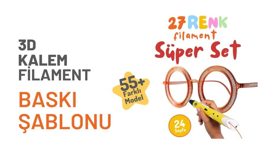3D Kalem Filament 1.75m PLA Süper Set Şablon Seti