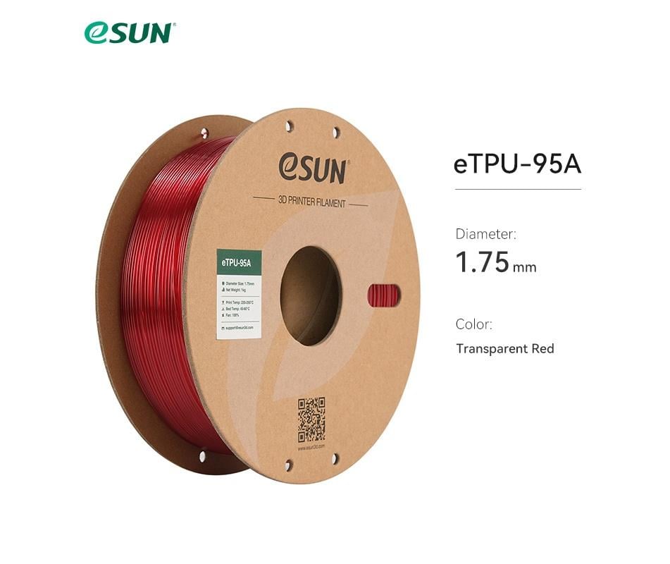 eSUN  eTPU 95A Filament Şeffaf Kırmızı 1.75mm 1Kg