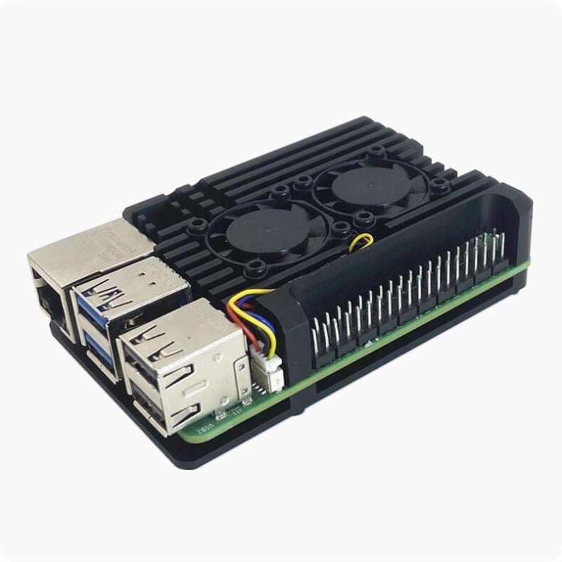 Raspberry Pi 5 Uyumlu Alüminyum Kasa Çift Fanlı Soğutucu