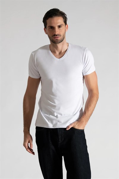 Tutku Elit  Premium Pamuk Elastan V Yaka  Erkek Atlet ELT1303