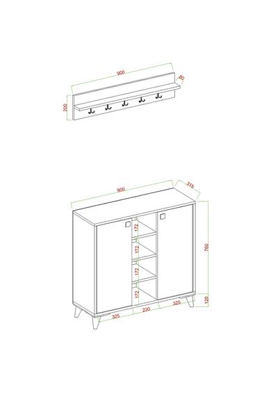 Akasya 2 Kapaklı Ayakkabılık Vestiyer Portmanto Askılık 90 cm - Atlantik Çam & Antrasit