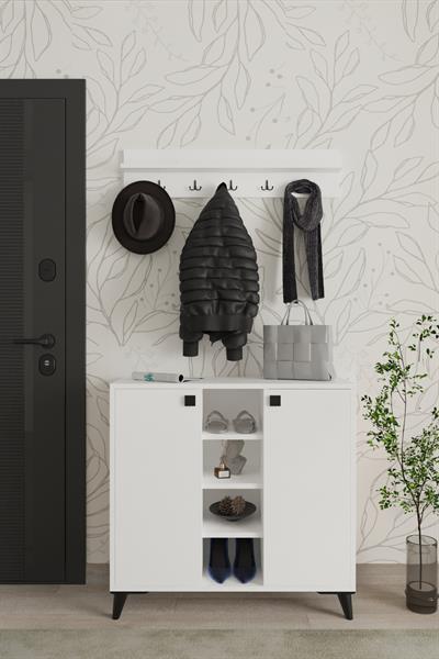 Akasya 2 Kapaklı Ayakkabılık Vestiyer Portmanto Askılık 90 cm - Beyaz