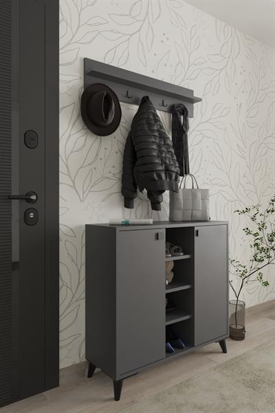 Akasya 2 Kapaklı Ayakkabılık Vestiyer Portmanto Askılık 90 cm - Antrasit