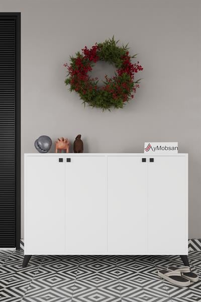 Artemis 4 Kapaklı 3 Raflı Ayakkabılık - Beyaz