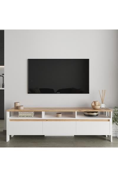 Atlas 3 Kapaklı Tv Ünitesi 160 cm - Atlantik Çam & Beyaz