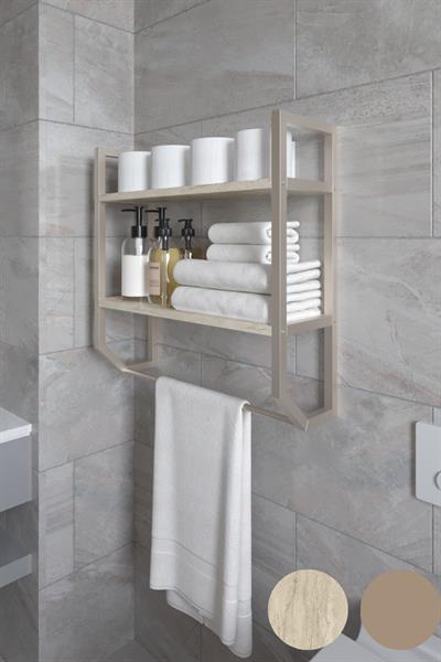 Aura Banyo Rafı Çok Amaçlı Düzenleyici Raf Ünitesi 90 cm - Traverten Desen