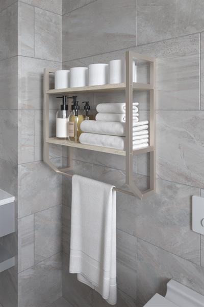 Aura Banyo Rafı Çok Amaçlı Düzenleyici Raf Ünitesi 90 cm - Traverten Desen