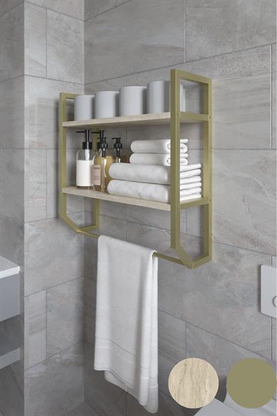 Aura Banyo Rafı Çok Amaçlı Düzenleyici Raf Ünitesi 90 cm - Traverten Desen