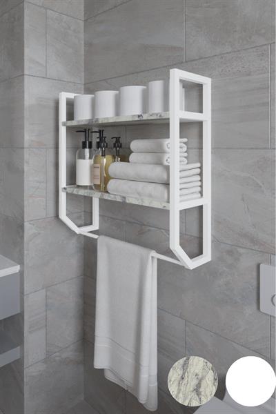 Aura Banyo Rafı Çok Amaçlı Düzenleyici Raf Ünitesi 90 cm - Mermer Desenli