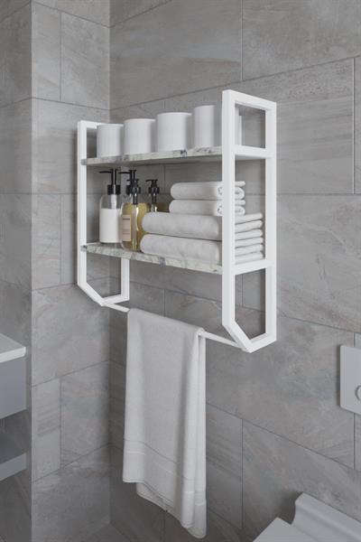 Aura Banyo Rafı Çok Amaçlı Düzenleyici Raf Ünitesi 90 cm - Mermer Desenli