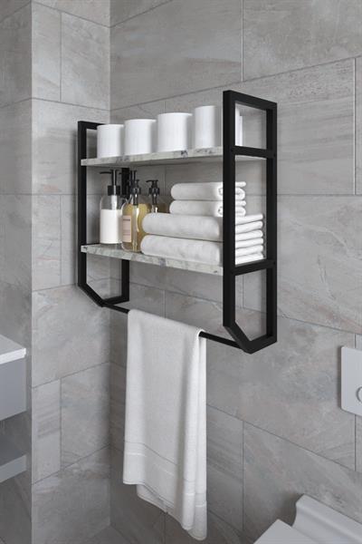 Aura Banyo Rafı Çok Amaçlı Düzenleyici Raf Ünitesi 90 cm - Mermer Desenli 