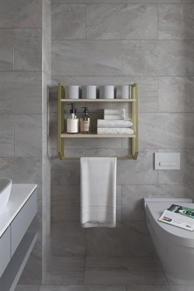 Aura Banyo Rafı Çok Amaçlı Düzenleyici Raf Ünitesi 90 cm - Traverten Desen