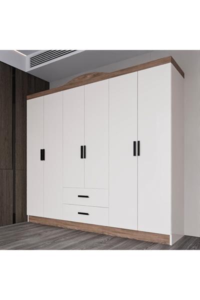 Bianca 6 Kapılı 2 Çekmeceli Gardrop Geniş Dolap & Elbise Dolabı Atlantik Çam & Beyaz
