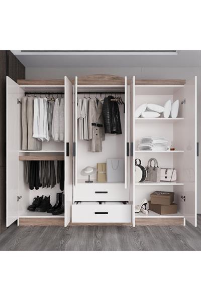 Bianca 6 Kapılı 2 Çekmeceli Gardrop Geniş Dolap & Elbise Dolabı Atlantik Çam & Beyaz