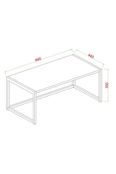 Derin Siyah Metal Ayaklı Orta Sehpa - Traverten Desen