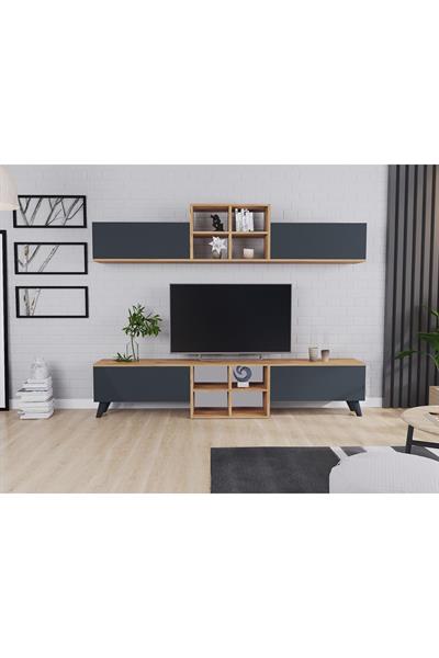 Eyfel 4 Kapaklı Tv Ünitesi Tv Sehpası - Atlantik Çam & Antrasit