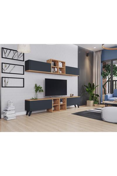 Eyfel 4 Kapaklı Tv Ünitesi Tv Sehpası - Atlantik Çam & Antrasit