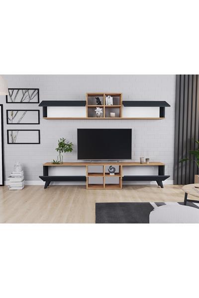 Eyfel 4 Kapaklı Tv Ünitesi Tv Sehpası - Atlantik Çam & Antrasit