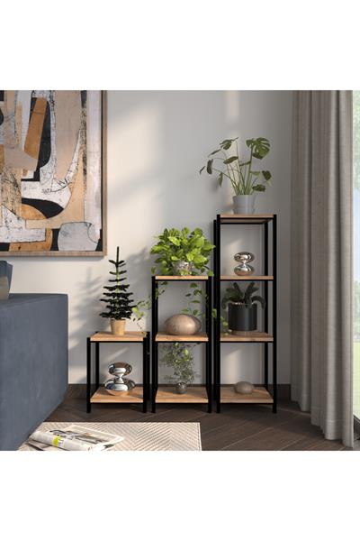 ILGAZ METAL AYAKLI 9 RAFLI 6 BÖLMELİ 3LÜ SET ÇİÇEKLİK RAF SETİ DEKORATİF ÇİÇEKLİK RAFI